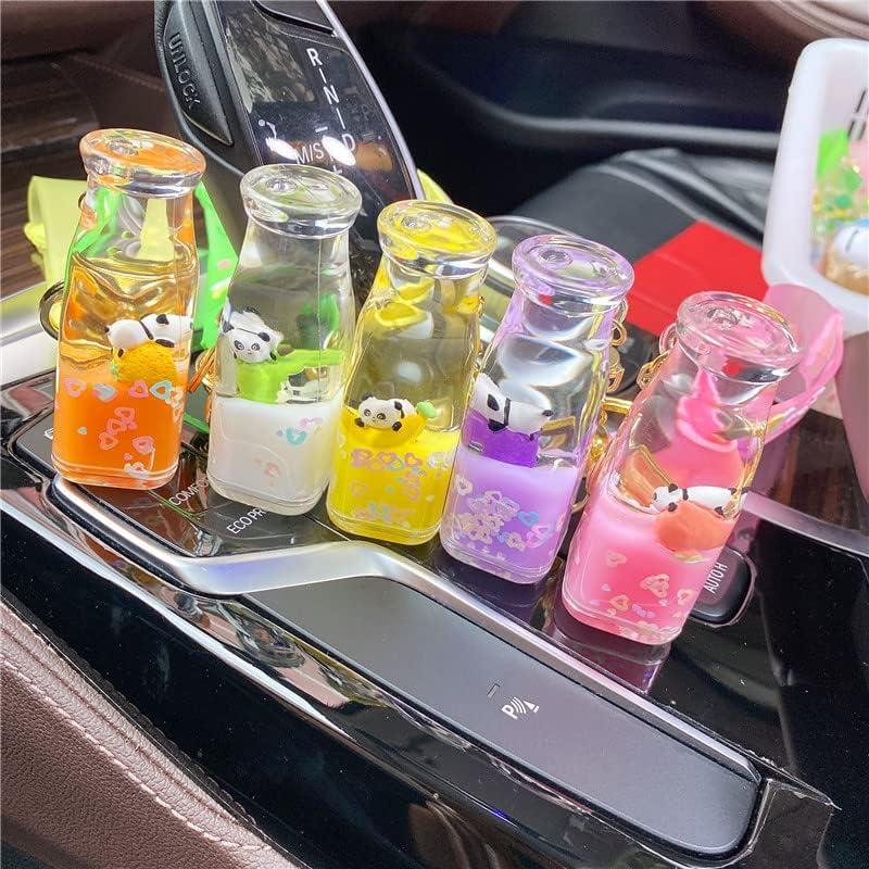 HSYHERE Girls Women Interesting Help Relax Floating Panda Baby Moving Sand Bottle Keychain Keyring Key Chain Key Ring