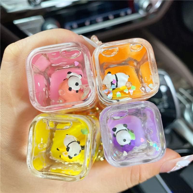 HSYHERE Girls Women Interesting Help Relax Floating Panda Baby Moving Sand Bottle Keychain Keyring Key Chain Key Ring