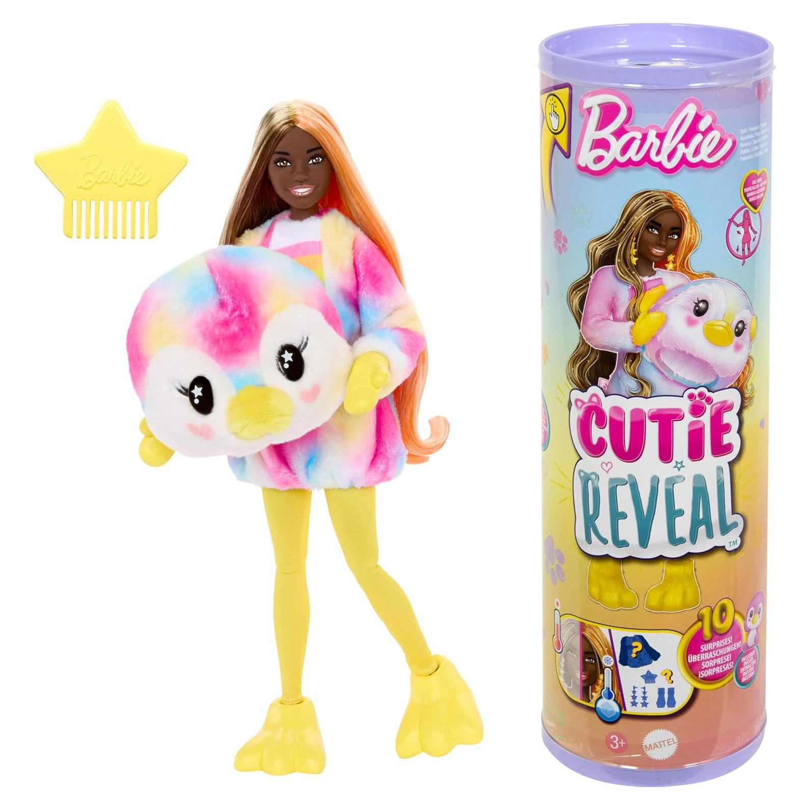 Muñeca Barbie Cutie Reveal Pingüino Tie-Dye con 10 Sorpresas