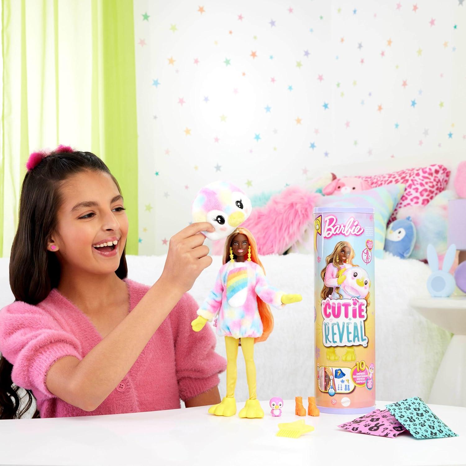 Muñeca Barbie Cutie Reveal Pingüino Tie-Dye con 10 Sorpresas