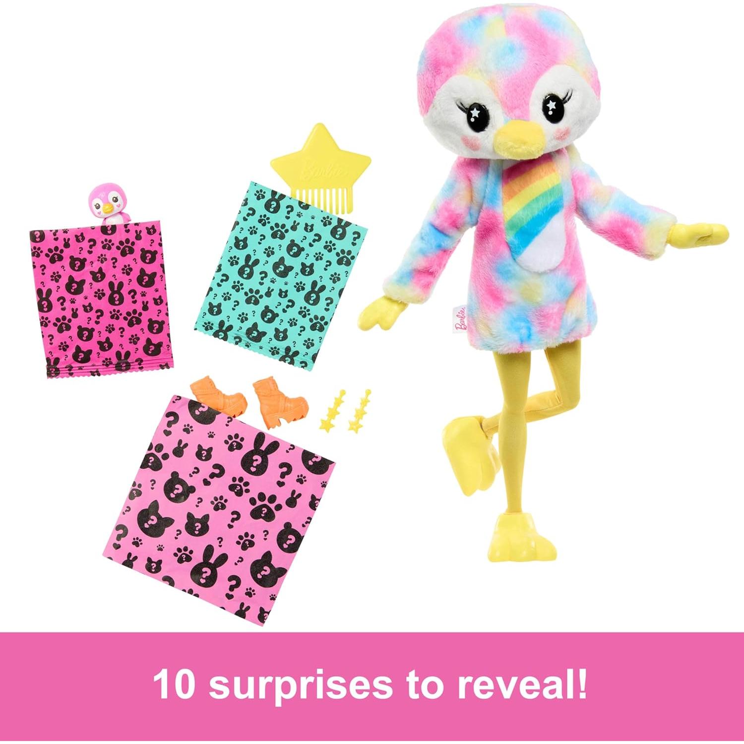 Muñeca Barbie Cutie Reveal Pingüino Tie-Dye con 10 Sorpresas