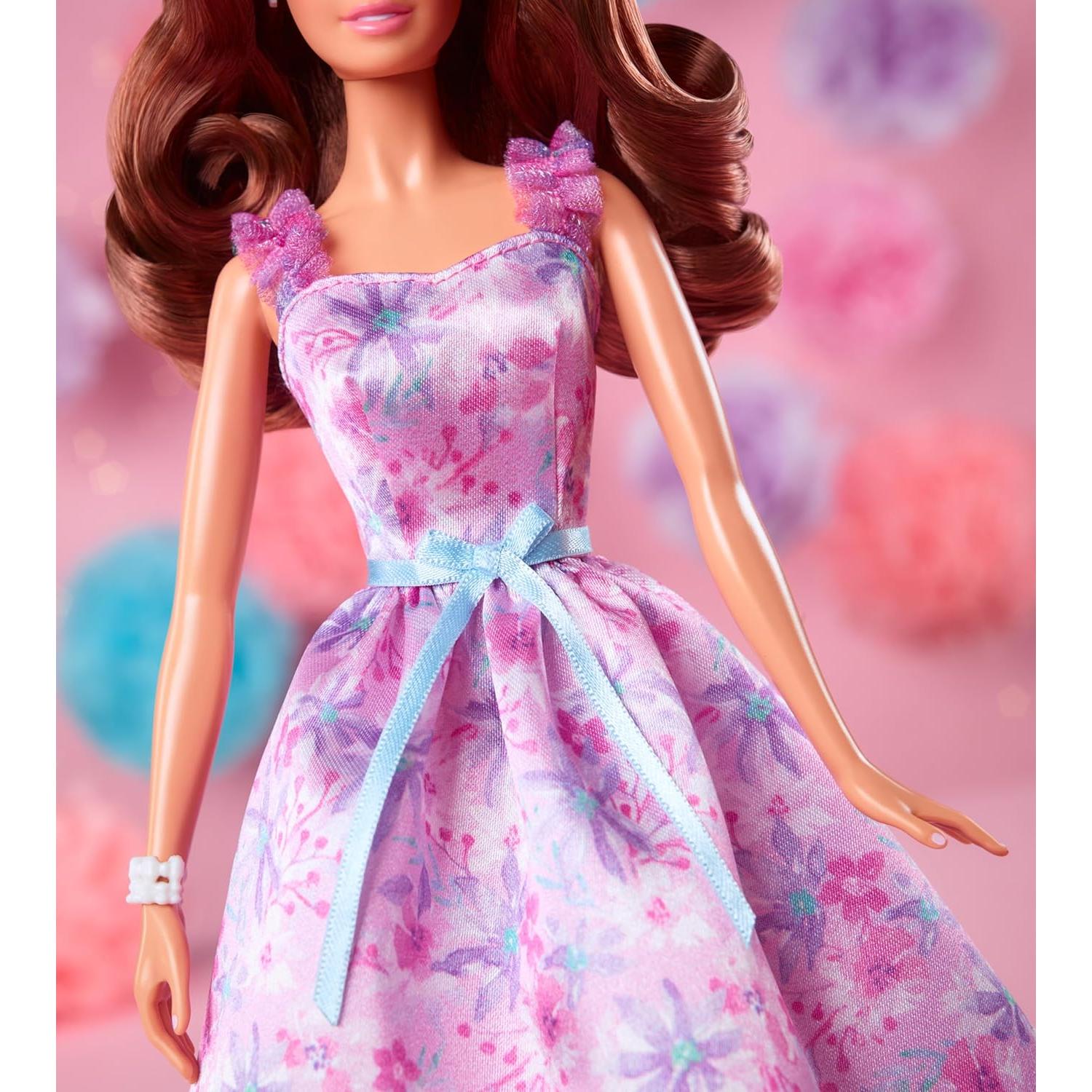 Signature Birthday Wishes Doll, Collectible in Satiny Lilac Dress with Wavy Brown Hair