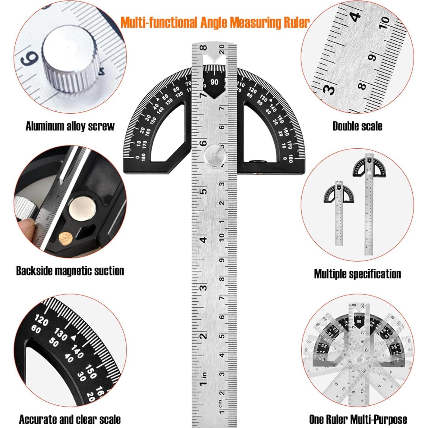 Protractors Angle Ruler Angle Finder Ruler Machinist Protractor Angle Measuring Tool 12-Inch Woodworking Ruler for Woodworking/Carpenter/Construction/Measurement/Hobbyists