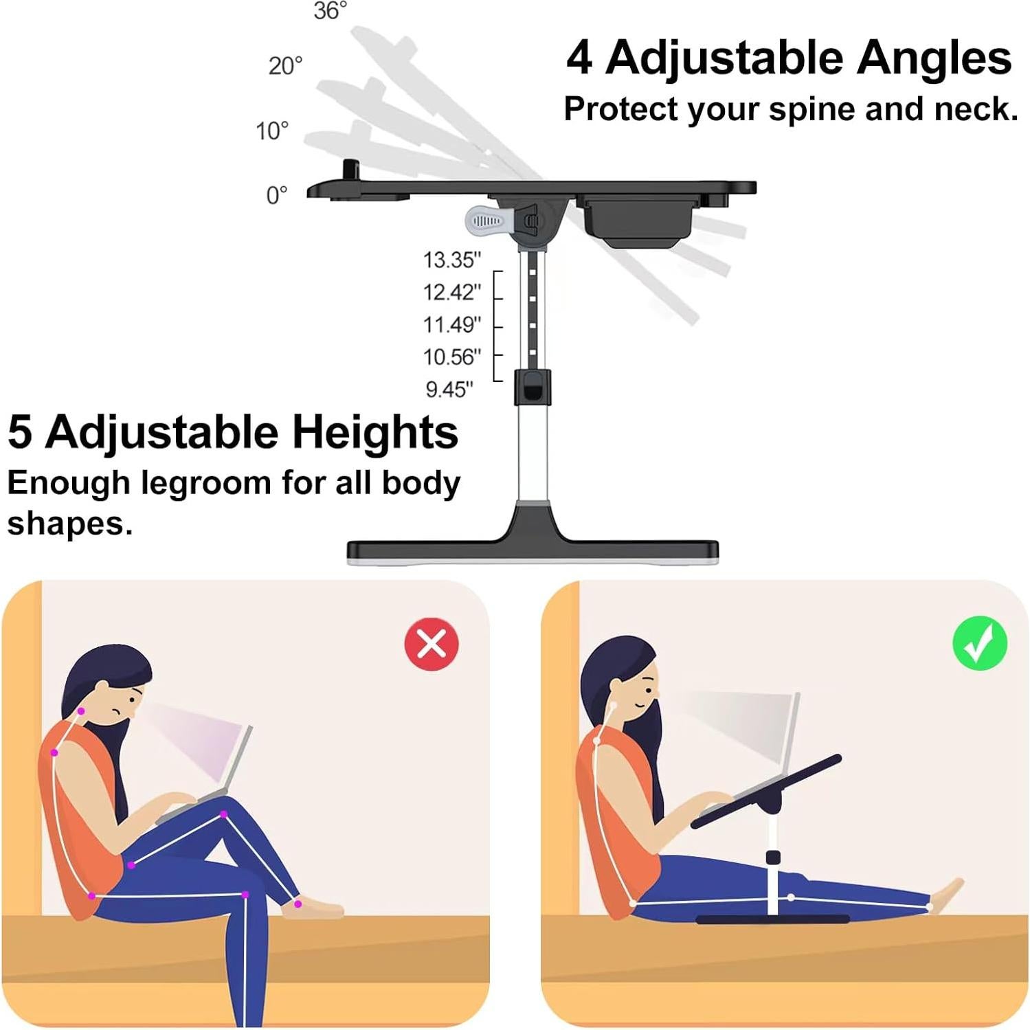 Bandeja de Escritorio Plegable HETTHI 60x35.6cm Ajustable Negro