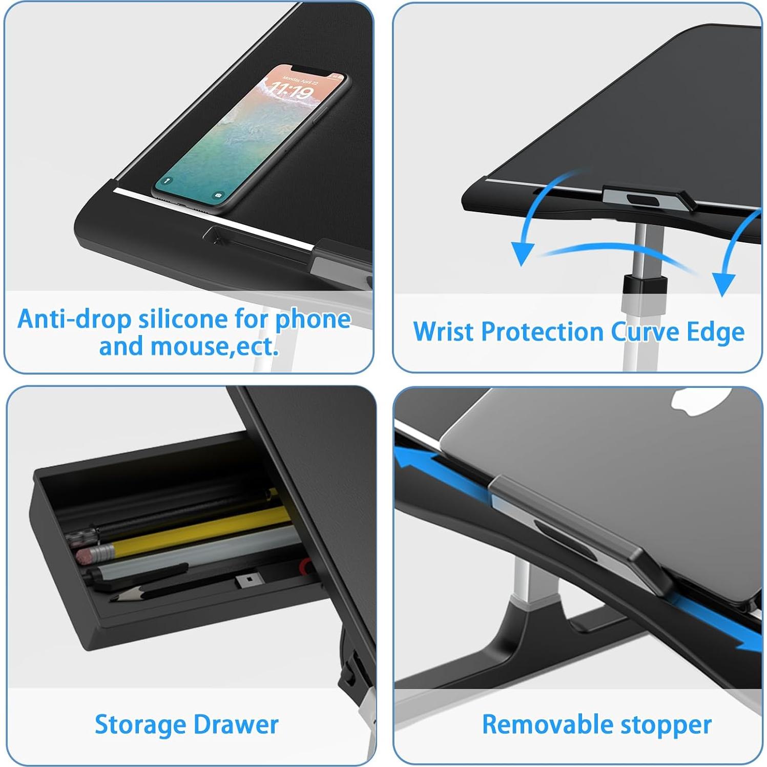 Bandeja de Escritorio Plegable HETTHI 60x35.6cm Ajustable Negro