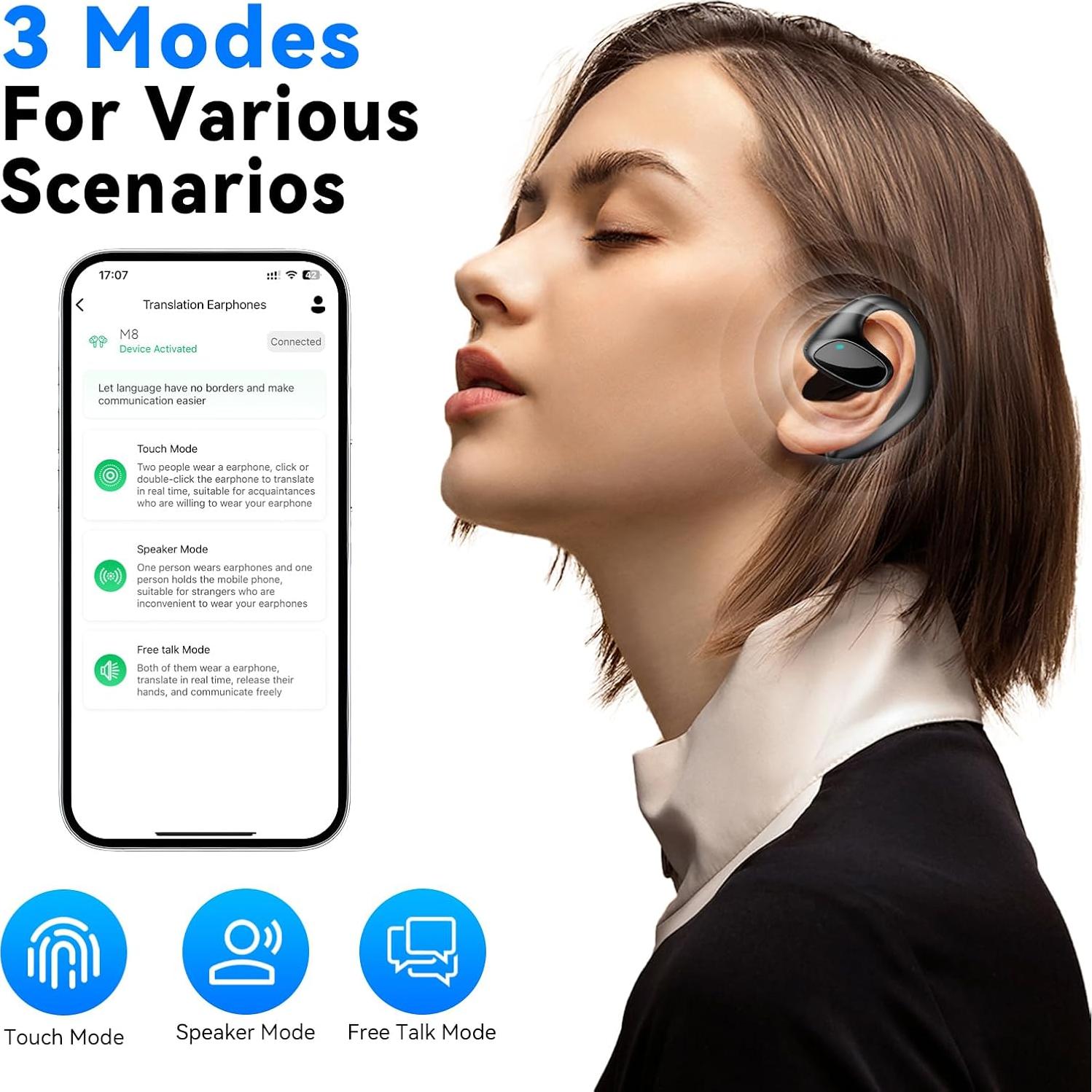Auriculares Traductores Bluetooth 5.4 CHUNMU, 150 Idiomas, Larga Batería