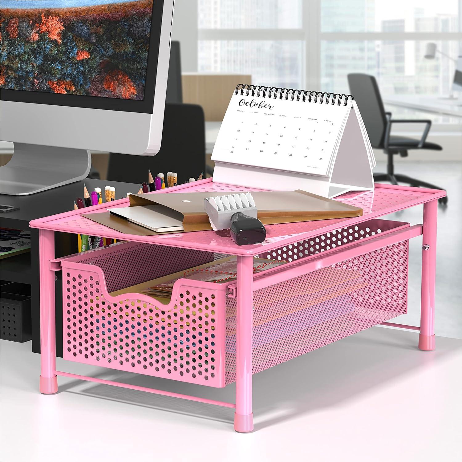 Organizador de Cajones Apilable Simple Houseware Rosa 1 Nivel