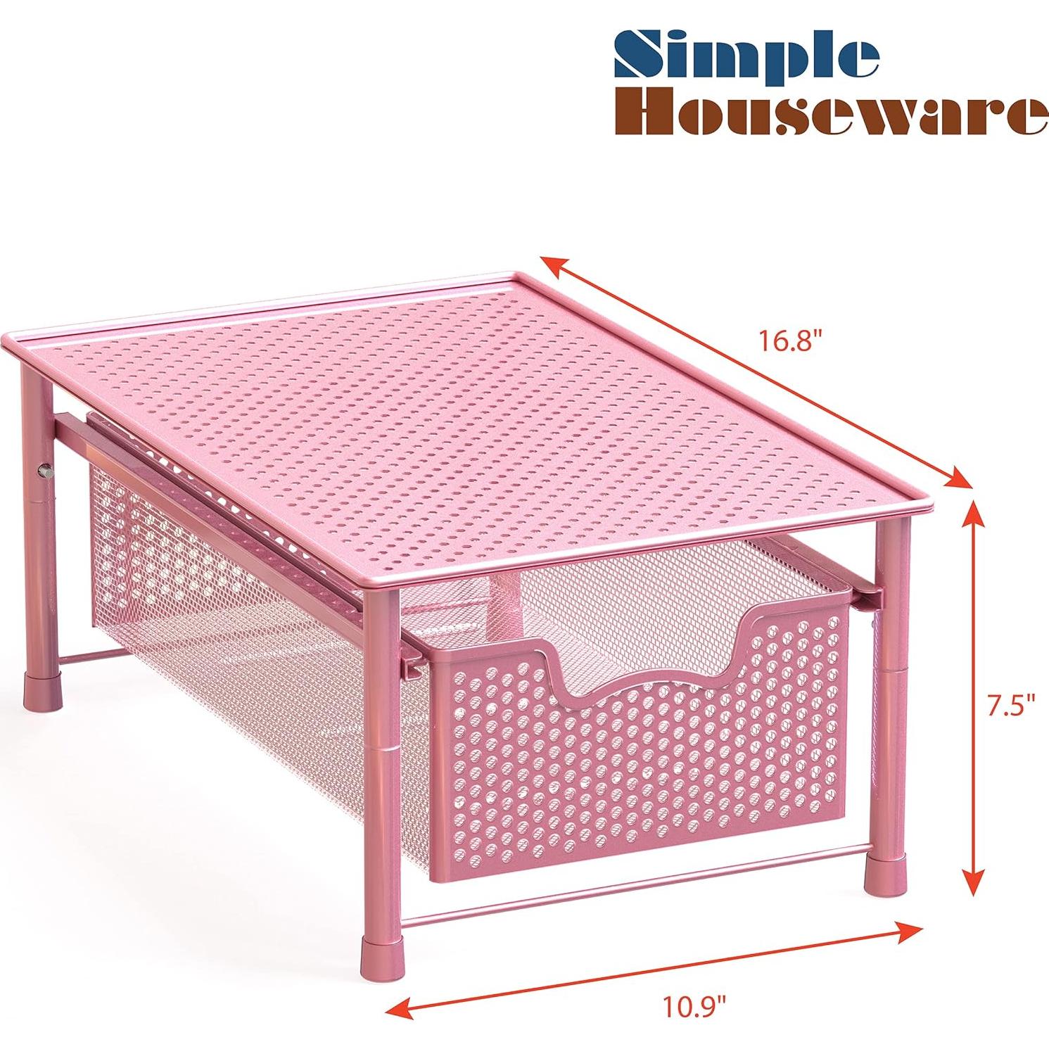 Organizador de Cajones Apilable Simple Houseware Rosa 1 Nivel