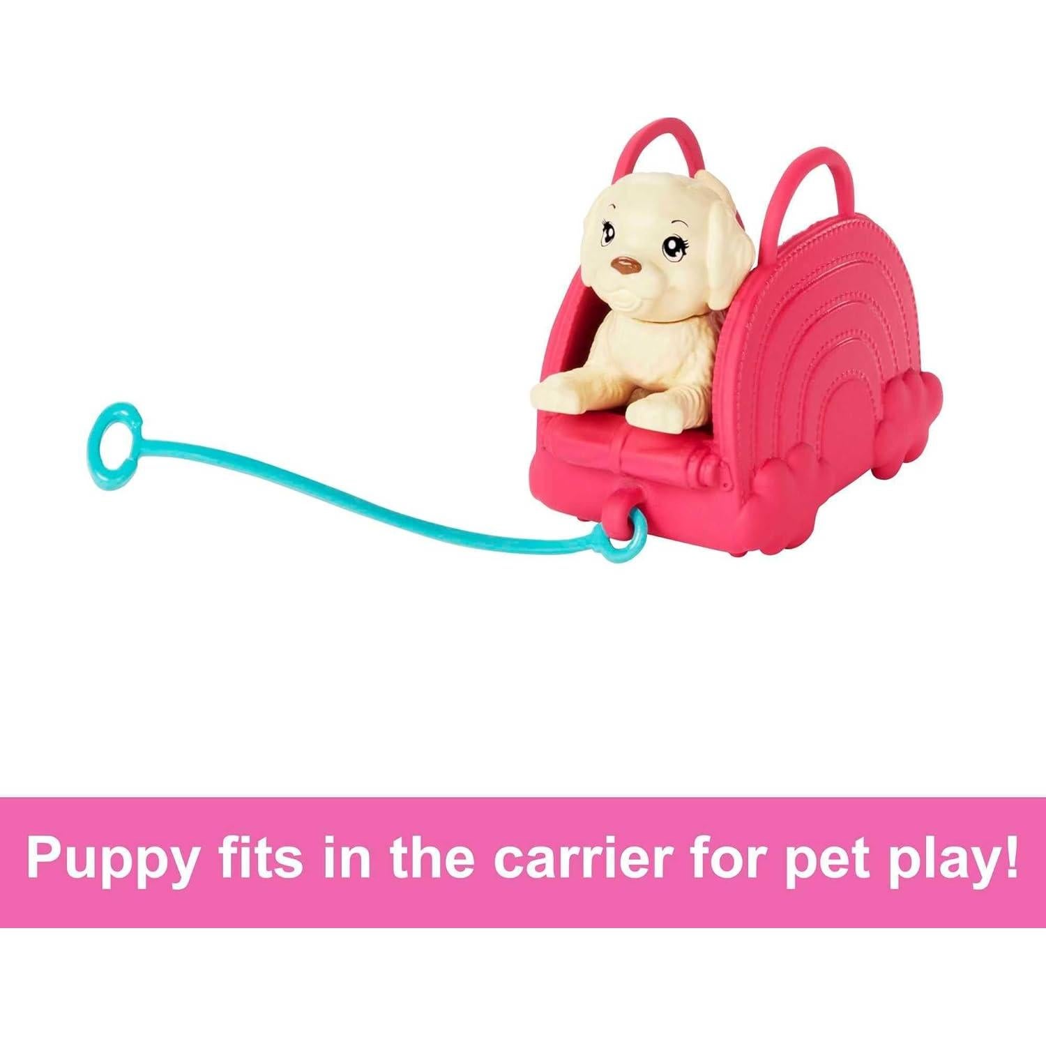 Muñeca Chelsea Barbie Set de Viaje con Cachorro y 6 Accesorios