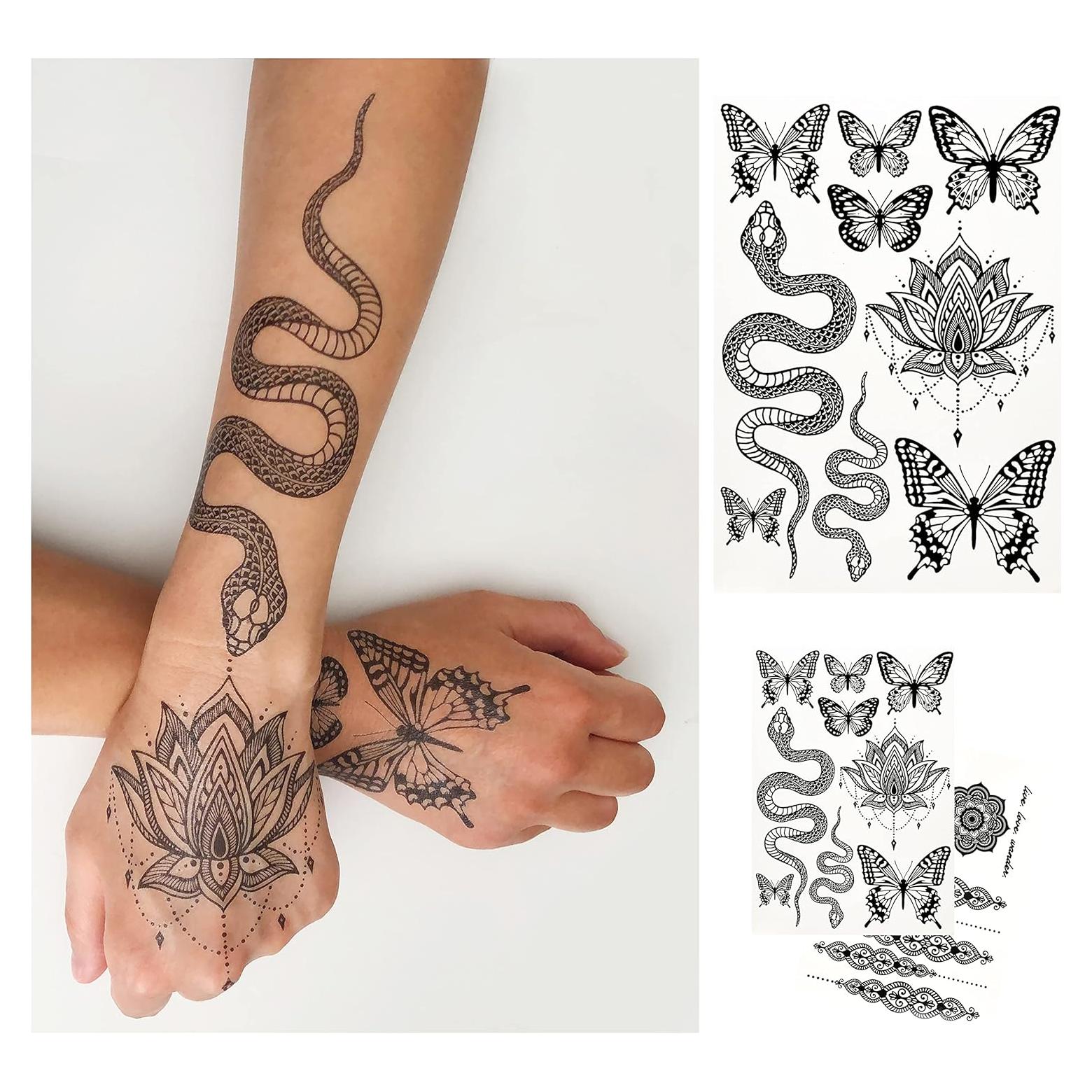 Tatuajes Temporales d'IRIS Studio - Mariposa Negra Grande y Mandala