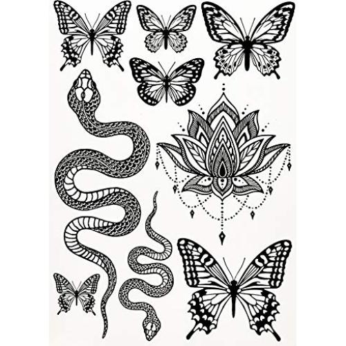 Tatuajes Temporales d'IRIS Studio - Mariposa Negra Grande y Mandala
