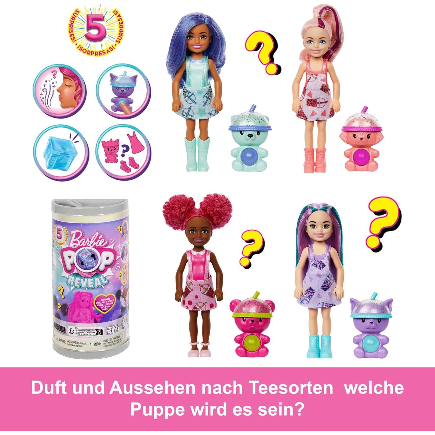 Muñeca Barbie Chelsea Pop Reveal Bubble Tea con 5 Sorprensas