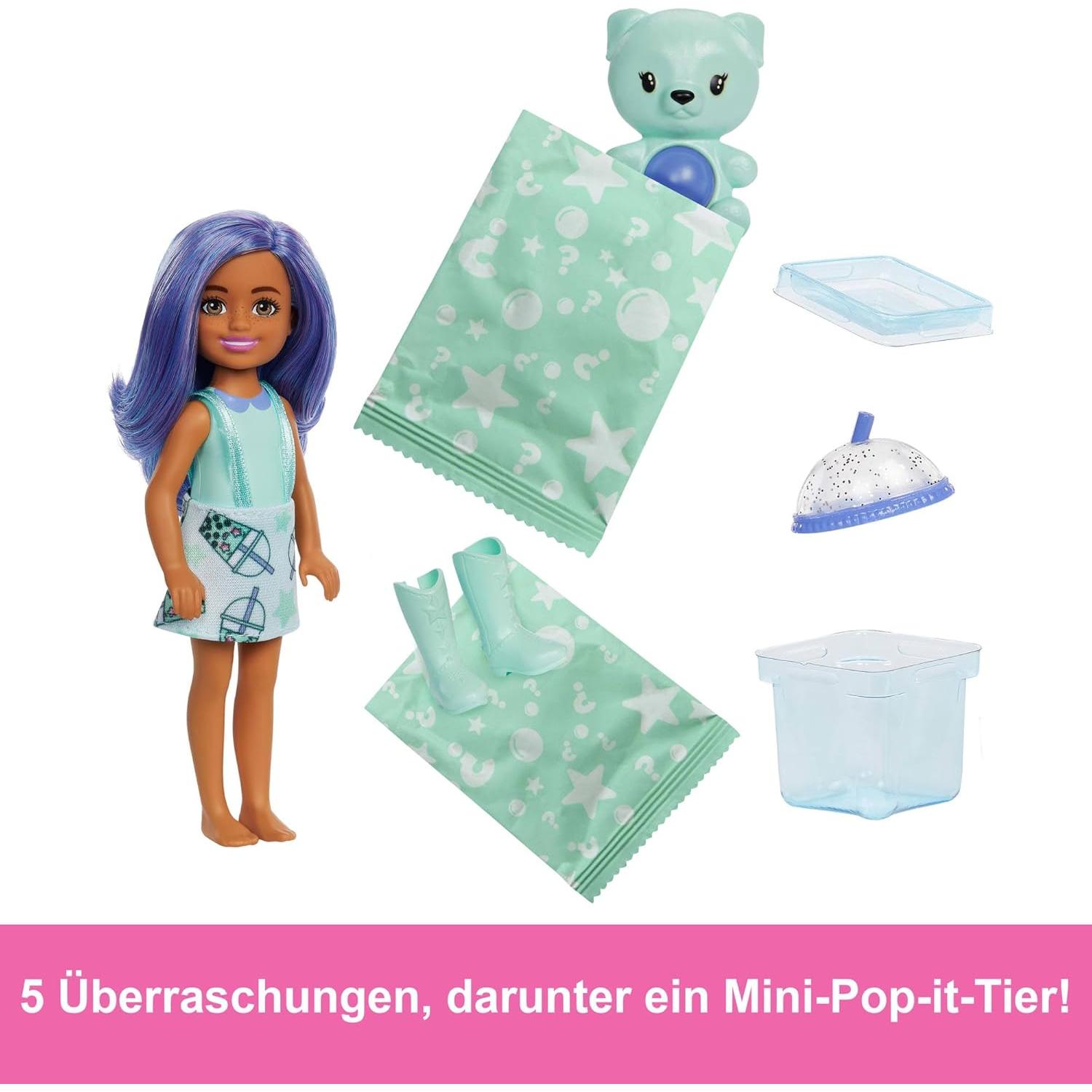 Muñeca Barbie Chelsea Pop Reveal Bubble Tea con 5 Sorprensas