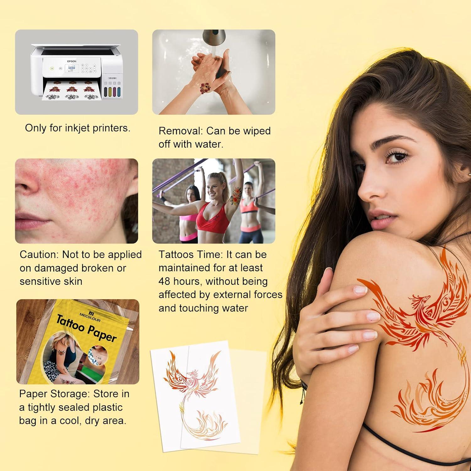 Papel de Tatuaje Temporal Imprimible MECOLOUR 10 Hojas 21.6x27.9 cm