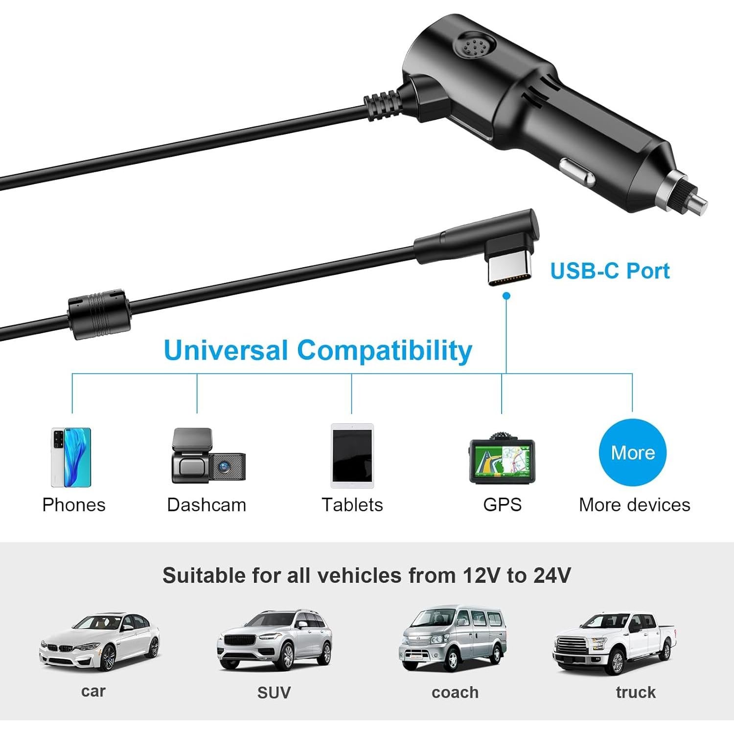 Cargador de Coche USB-C Range Tour 2.5A 3.5m 12V/24V