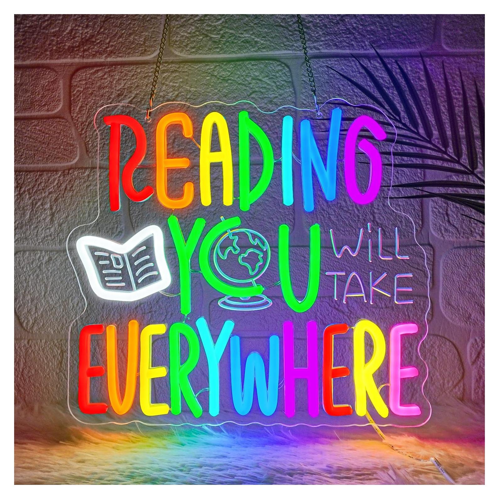 Letrero de Neón LED Sneignon 'La Lectura Te Lleva a Todas Partes'