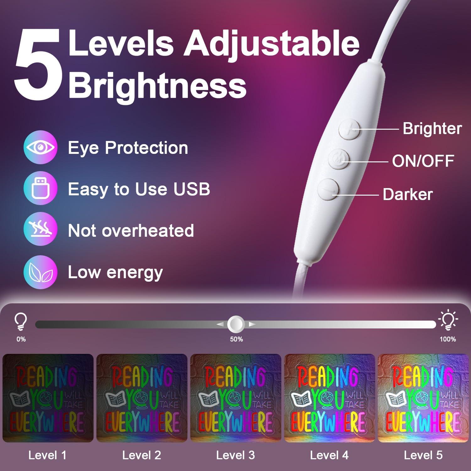 Letrero de Neón LED Sneignon 'La Lectura Te Lleva a Todas Partes'