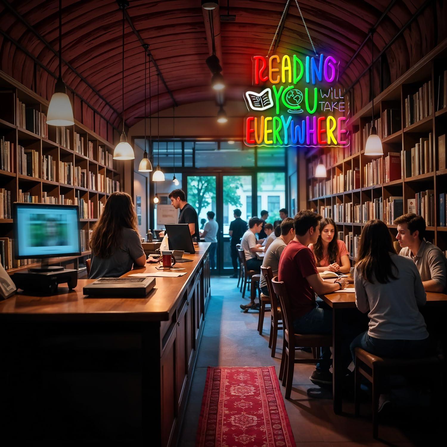 Letrero de Neón LED Sneignon 'La Lectura Te Lleva a Todas Partes'