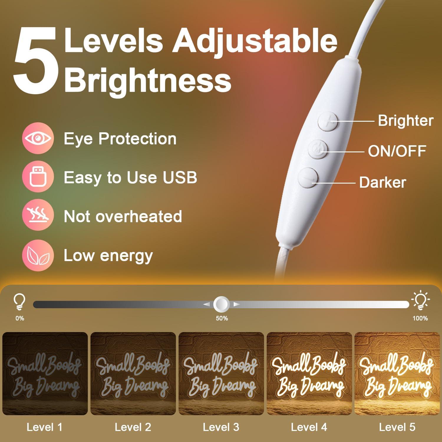 Letrero de Neón LED Sneignon 'Pequeños Senos Grandes Sueños' 35.5x22.9cm