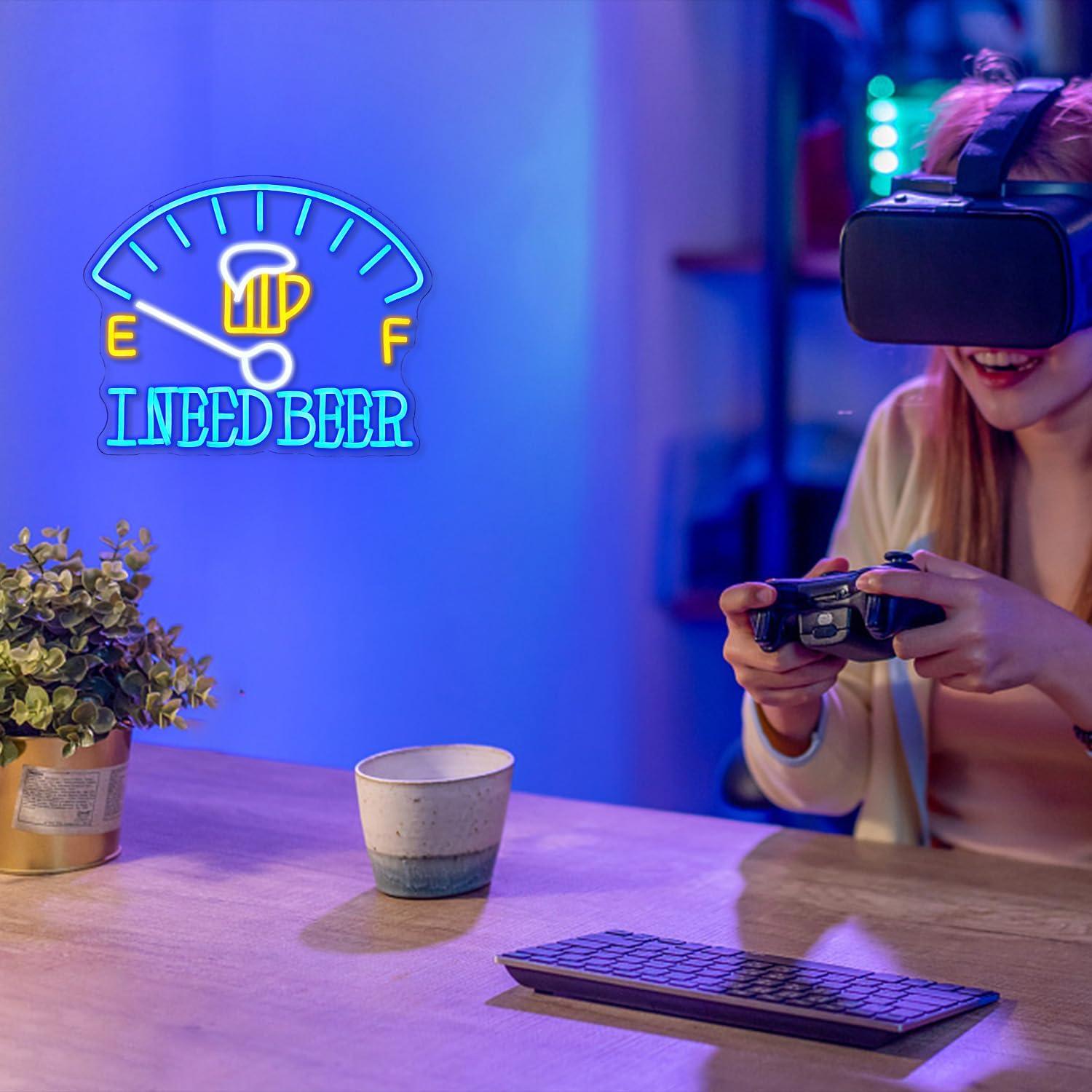 Letrero de Neón LED Necesito Cerveza 42.2x27.9 cm LULANMP