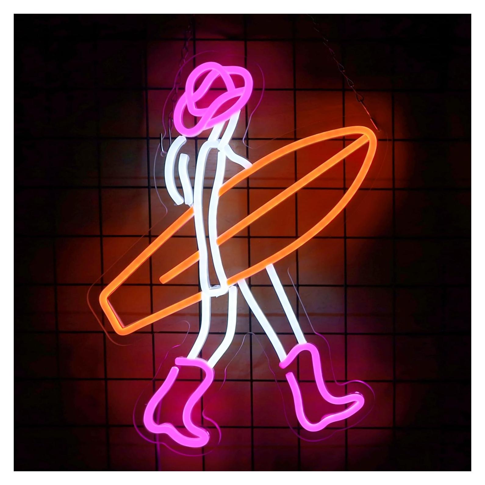 Cartel Neón LED Vaquera Rosa 40.9x32cm Decoración Pared