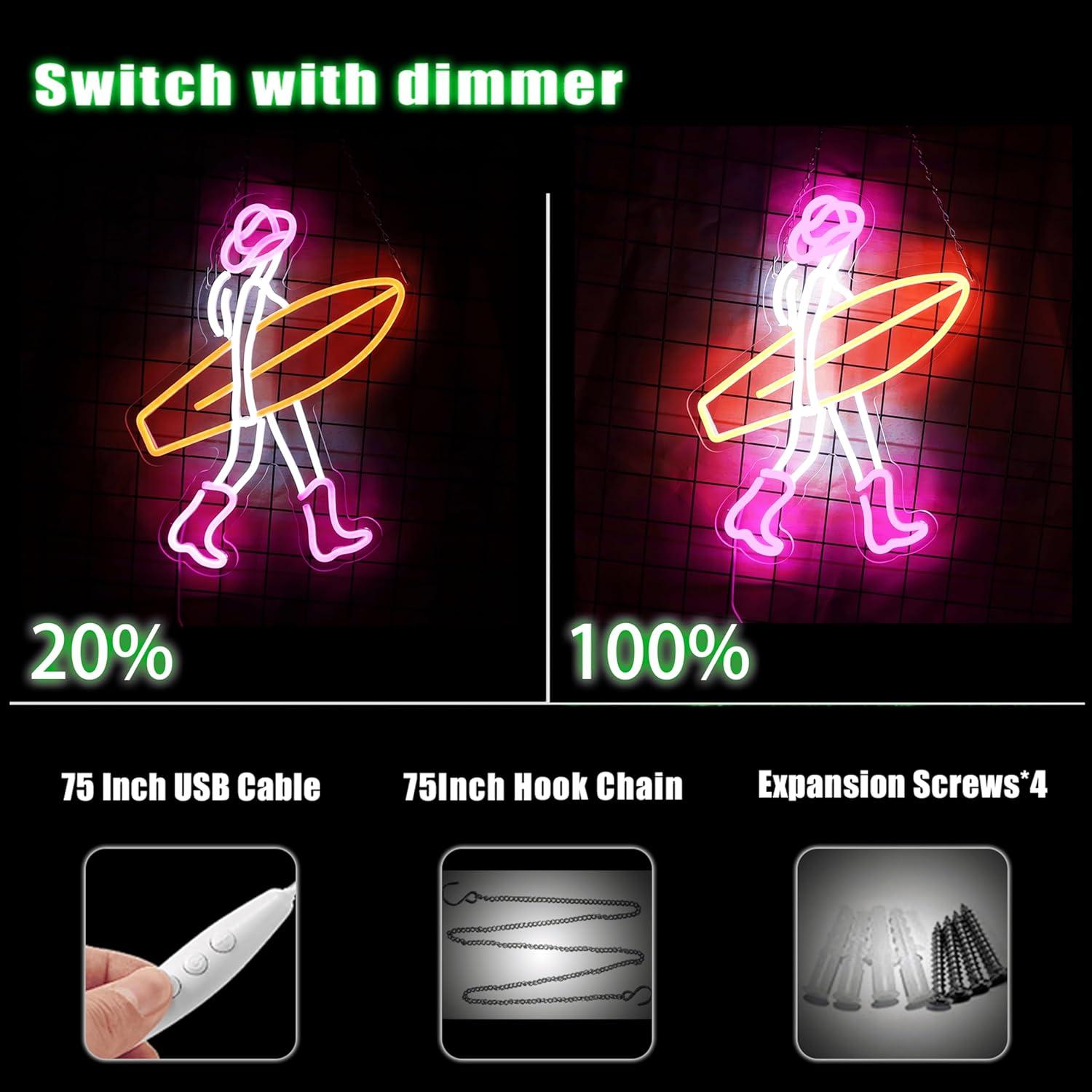 Cartel Neón LED Vaquera Rosa 40.9x32cm Decoración Pared