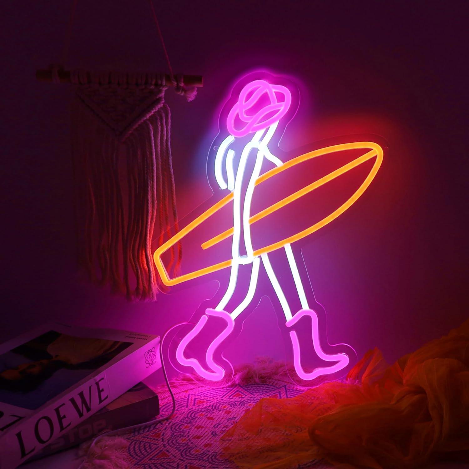 Cartel Neón LED Vaquera Rosa 40.9x32cm Decoración Pared