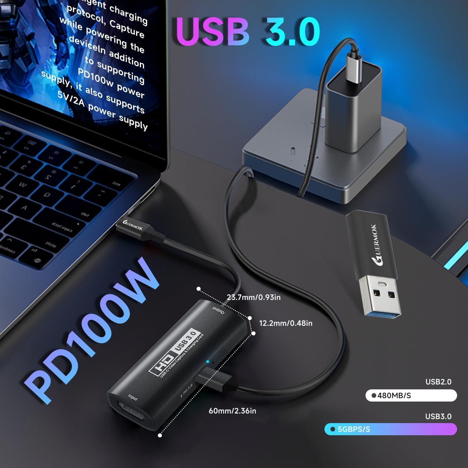 Tarjeta de Captura Guermok 4K HDMI USB 3.0 60FPS Negro
