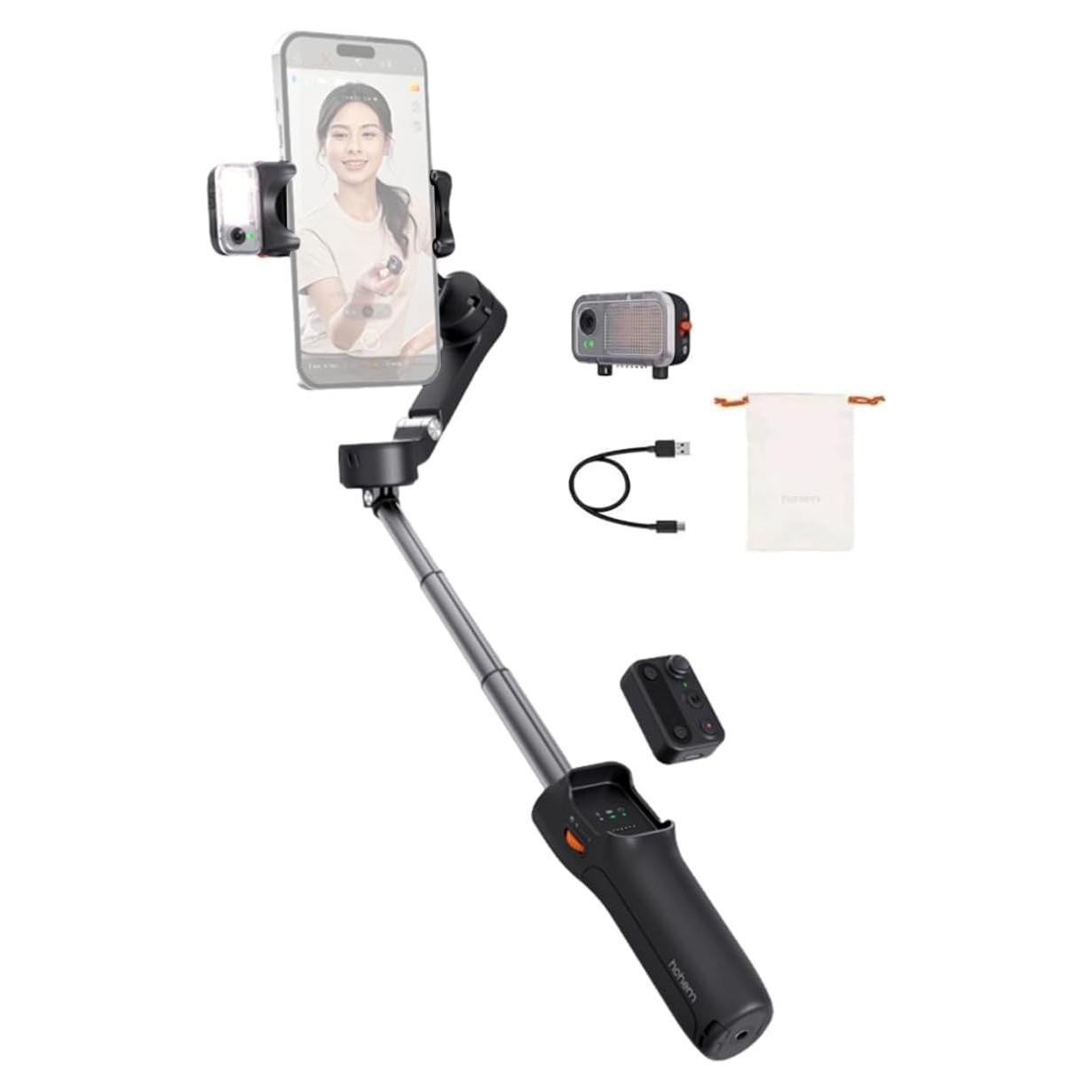 hohem Gimbal Stabilizer for Smartphone iSteady V3,Portable Phone Stabilizers with Al Tracker Detachable Remote Control Built-in Extension Rod/Tripod 3-Axis Stabilization 3-Color Fill Light