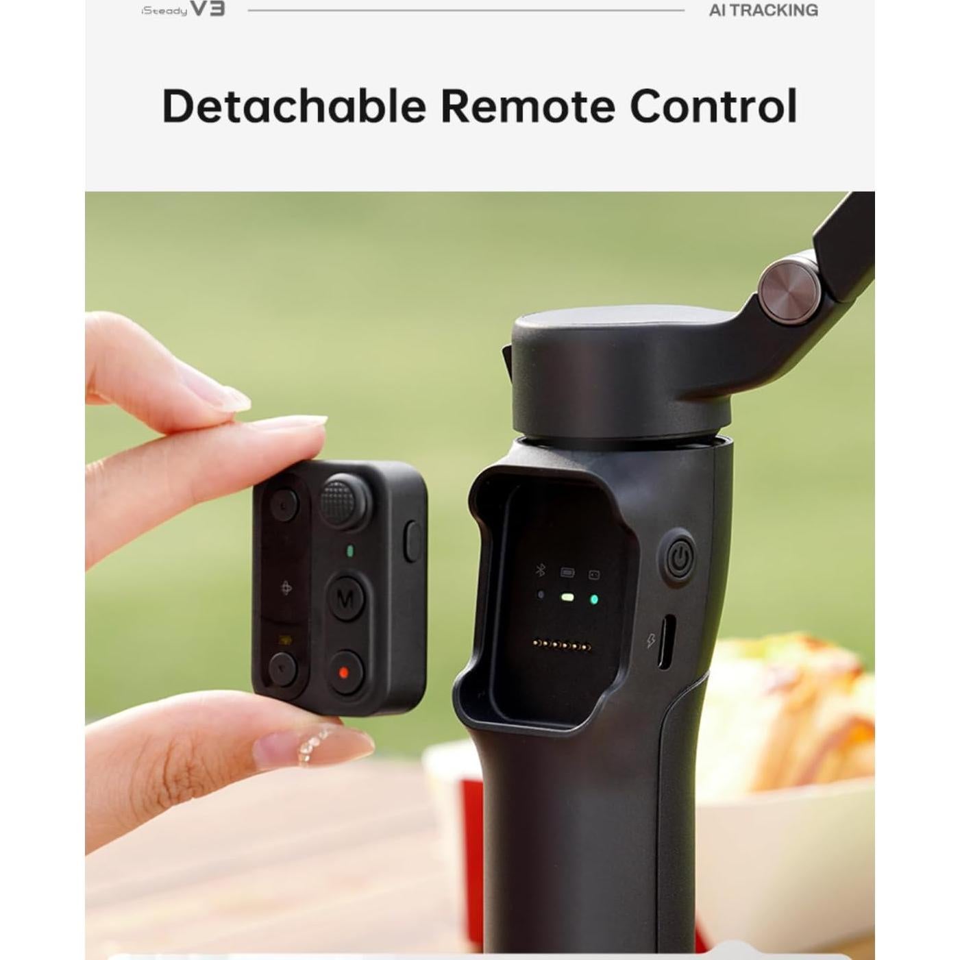 hohem Gimbal Stabilizer for Smartphone iSteady V3,Portable Phone Stabilizers with Al Tracker Detachable Remote Control Built-in Extension Rod/Tripod 3-Axis Stabilization 3-Color Fill Light