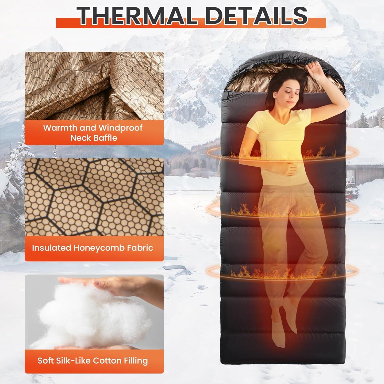 Saco de dormir WILDROOTS para clima frío, 1 persona, gris