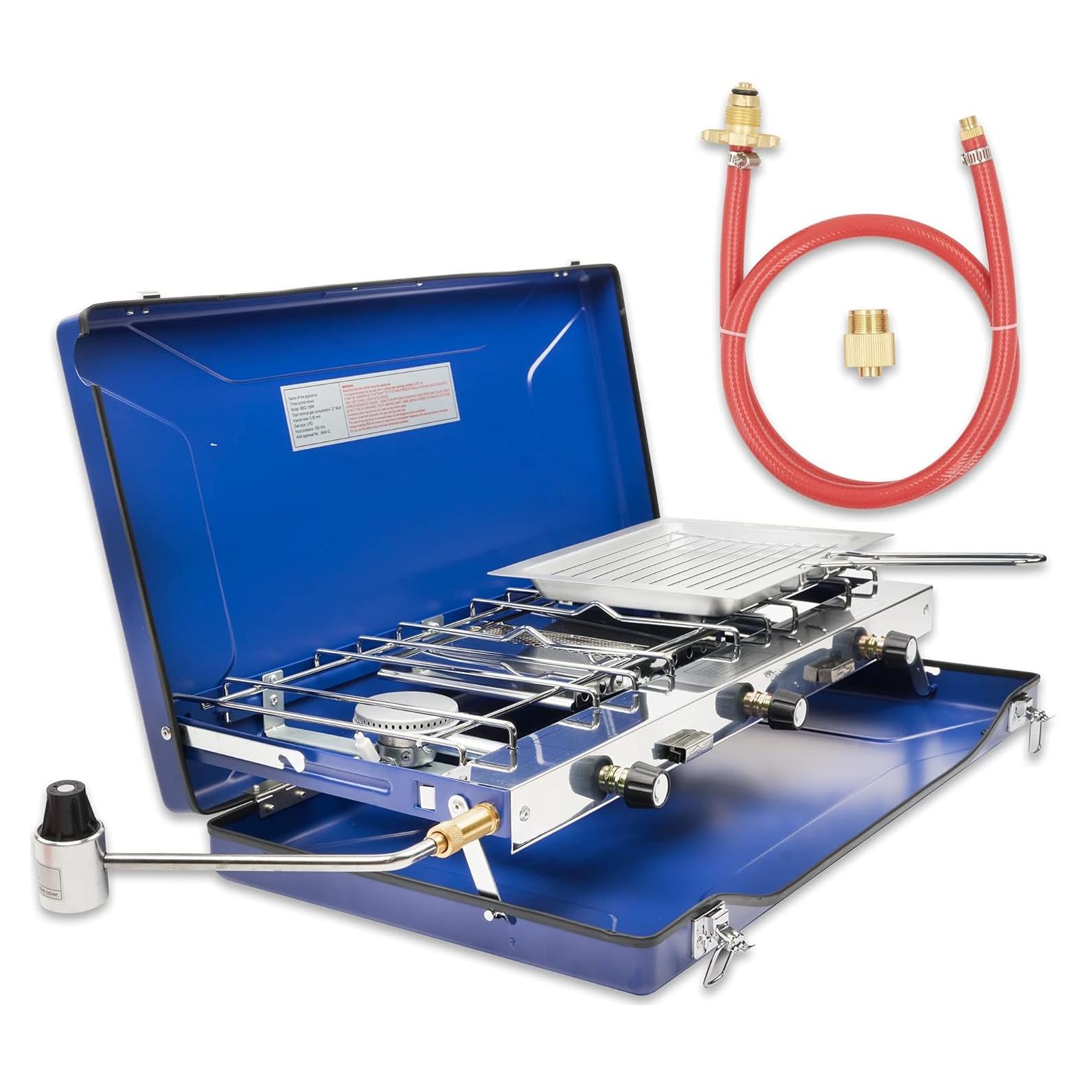 Estufa de Camping Portátil Cybring con 3 Quemadores y Tostadora