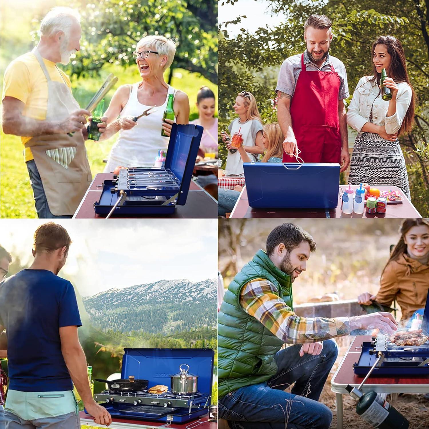 Estufa de Camping Portátil Cybring con 3 Quemadores y Tostadora