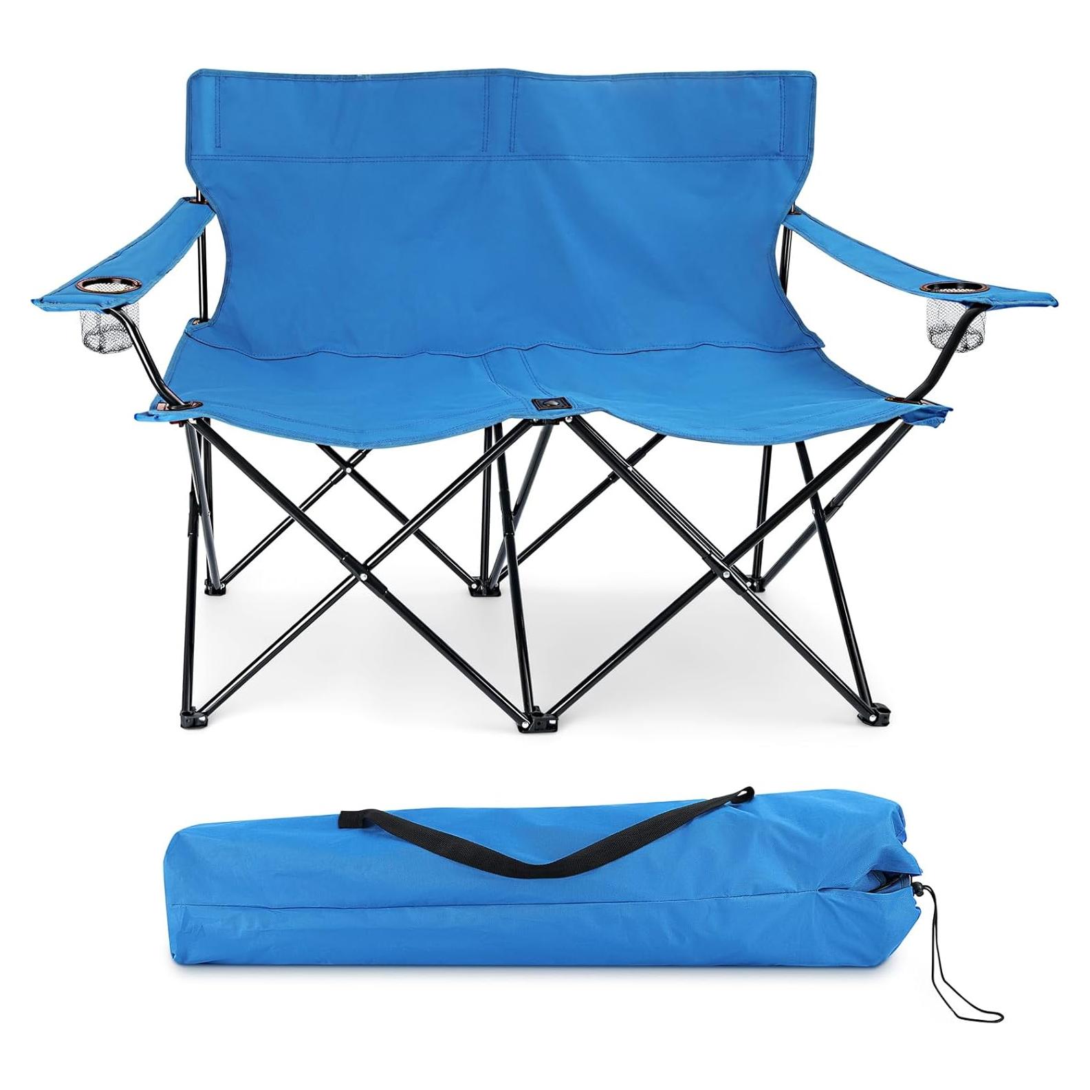 Silla de Camping Plegable HaSteeL Doble Azul 2 Personas