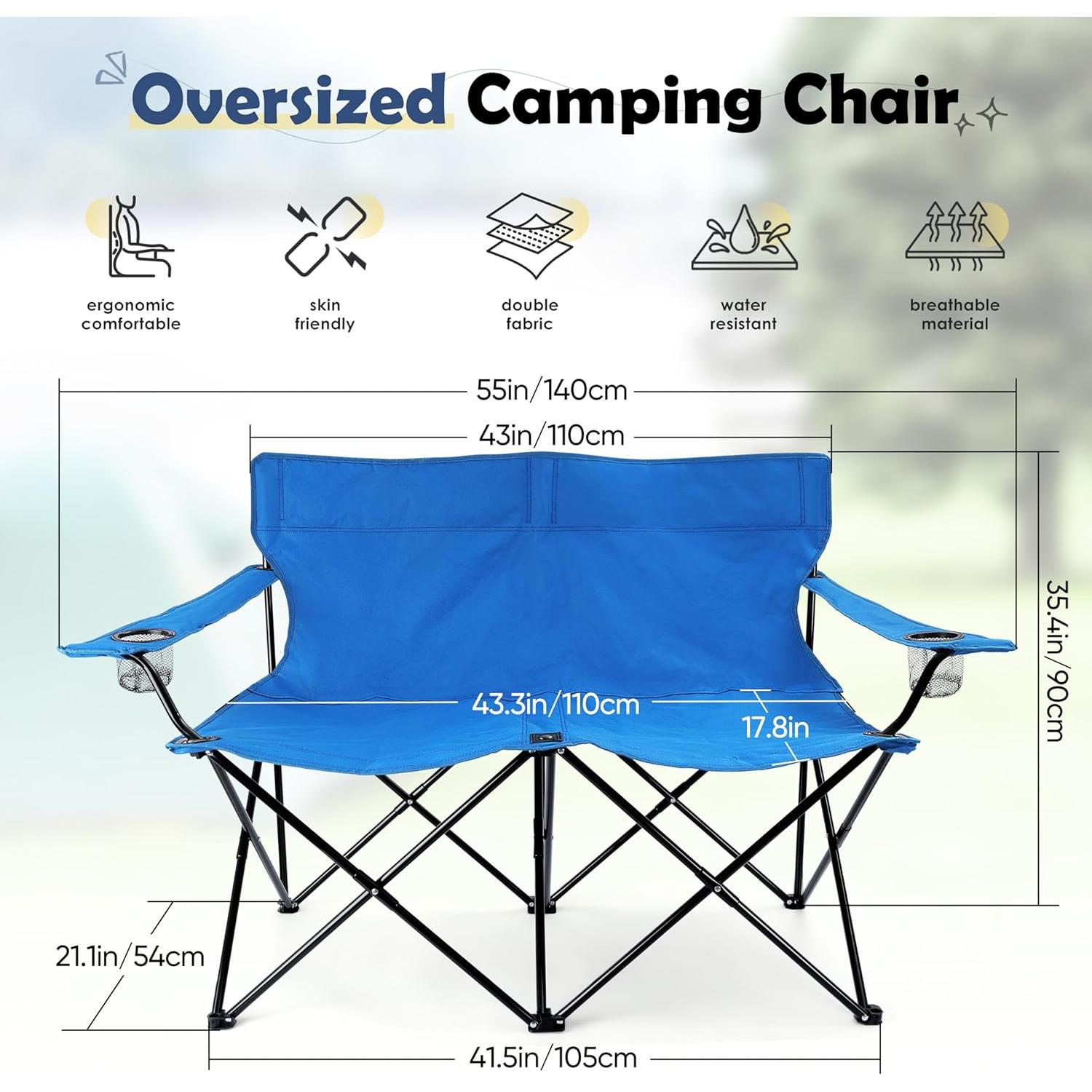 Silla de Camping Plegable HaSteeL Doble Azul 2 Personas