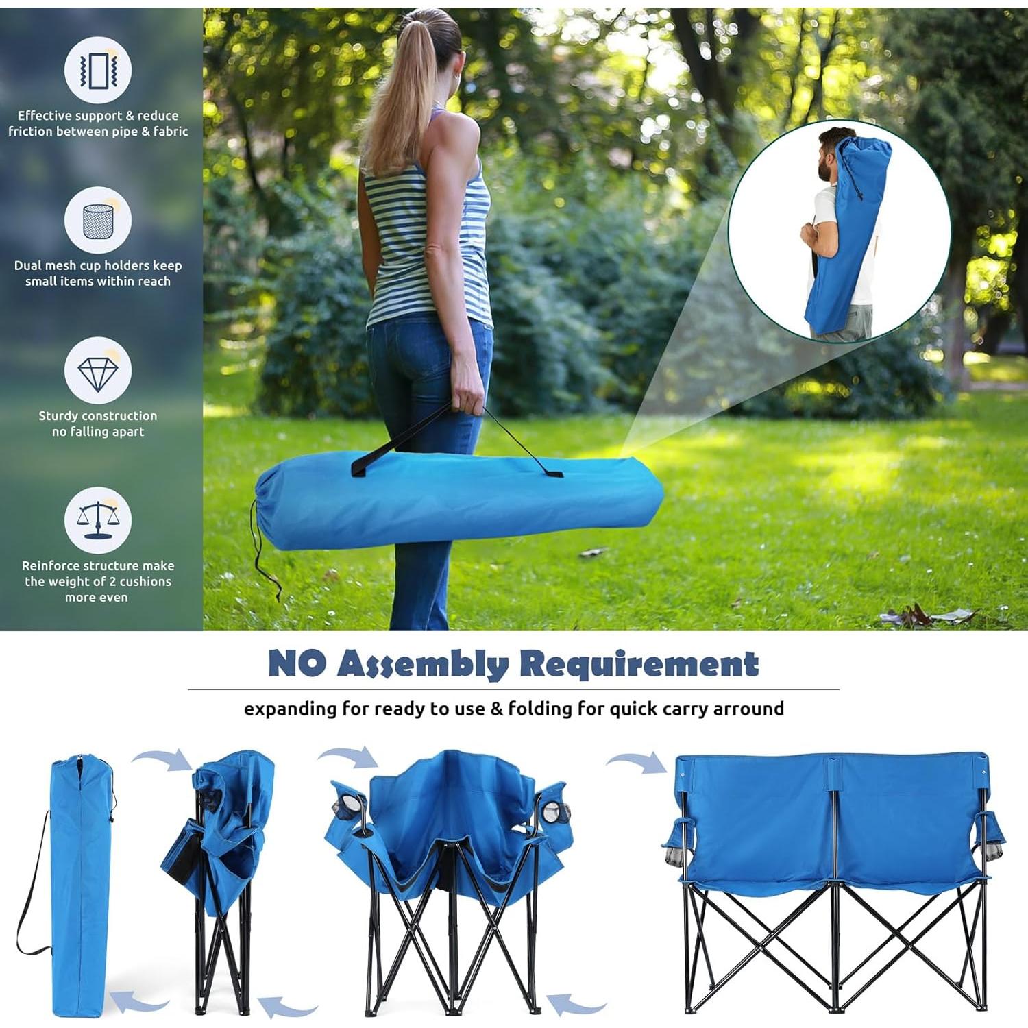 Silla de Camping Plegable HaSteeL Doble Azul 2 Personas