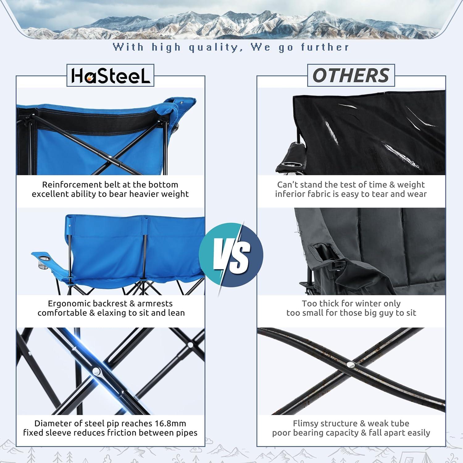 Silla de Camping Plegable HaSteeL Doble Azul 2 Personas