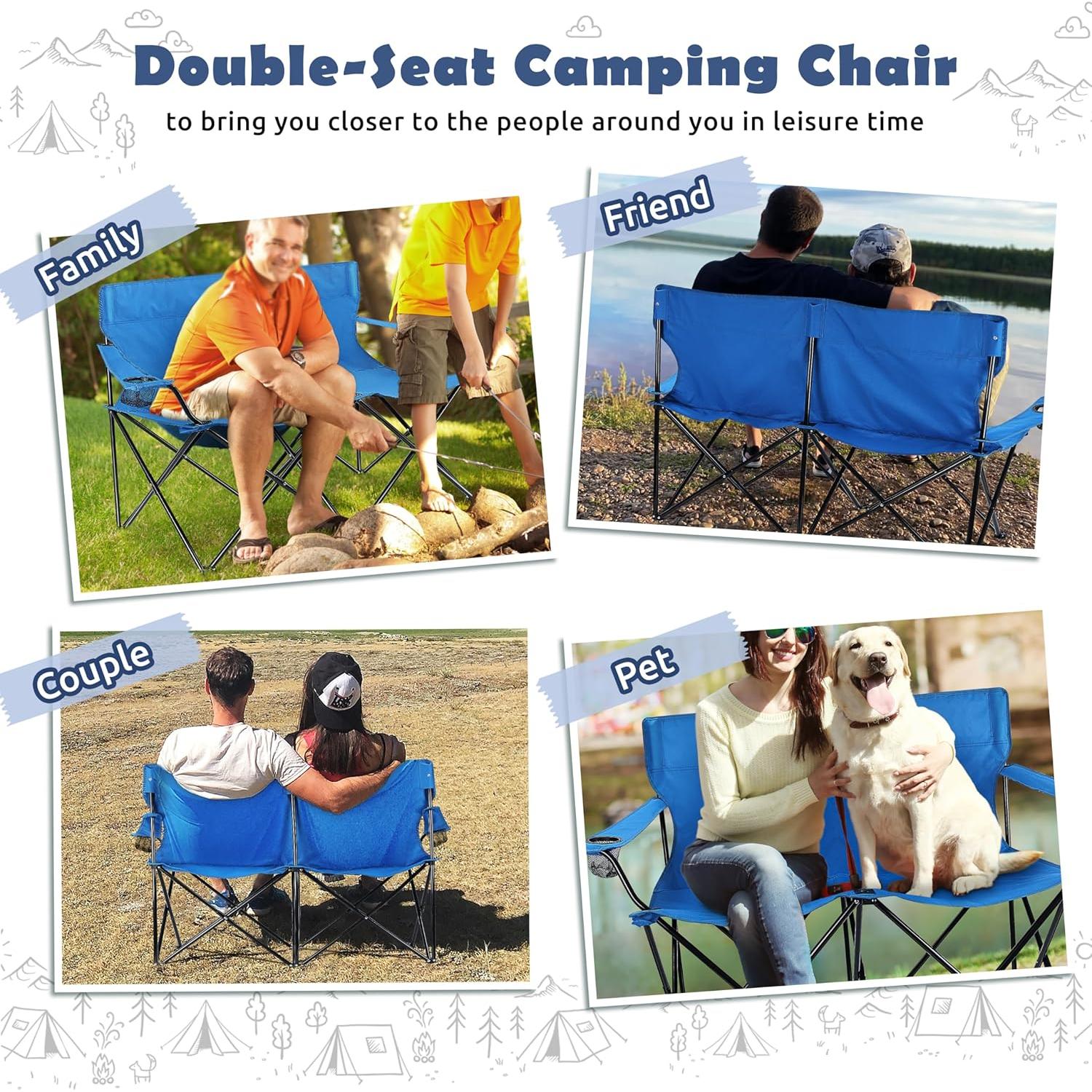 Silla de Camping Plegable HaSteeL Doble Azul 2 Personas