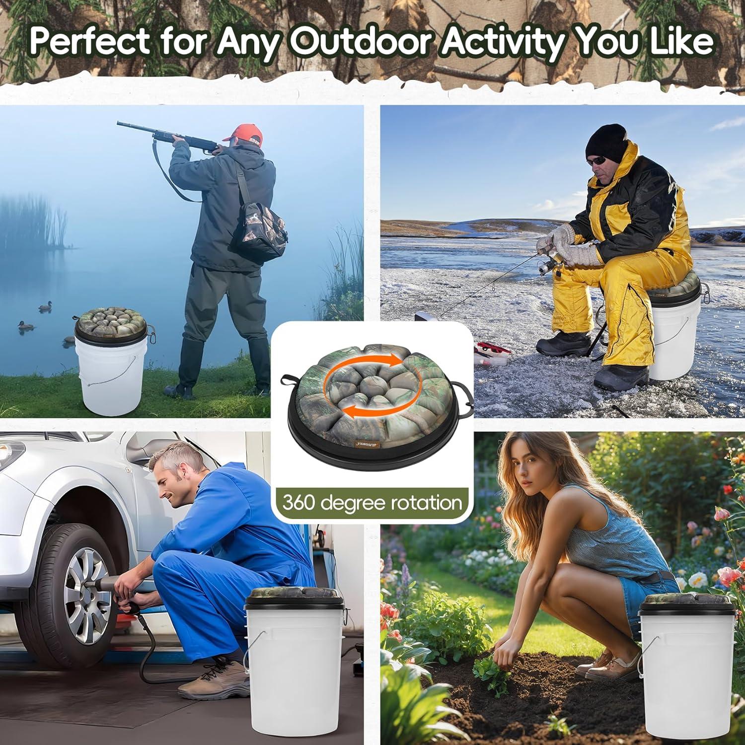 Asiento de Cubo Giratorio BLISSWILL 360° Camuflaje para Exterior