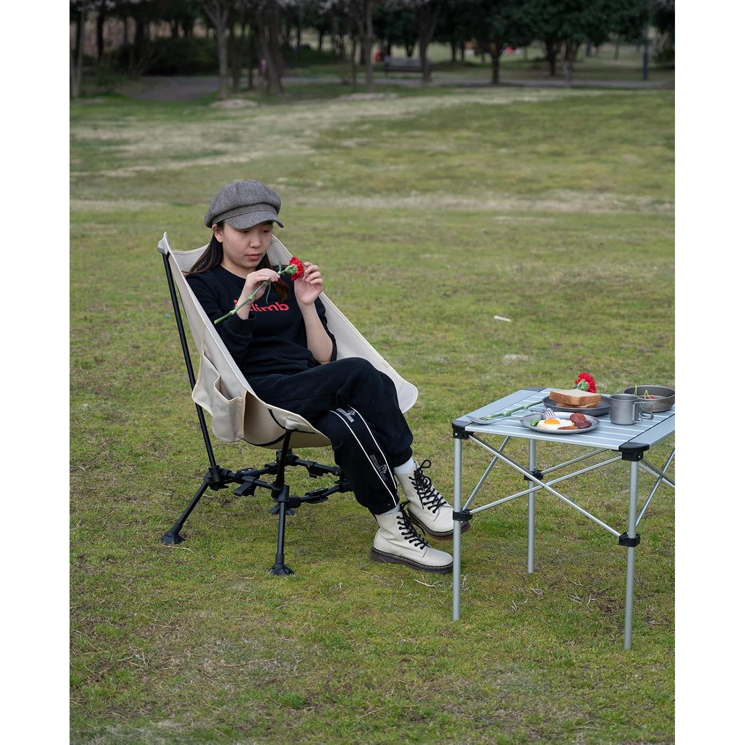 Silla de Playa Plegable iClimb IC608 Antihundimiento Beige