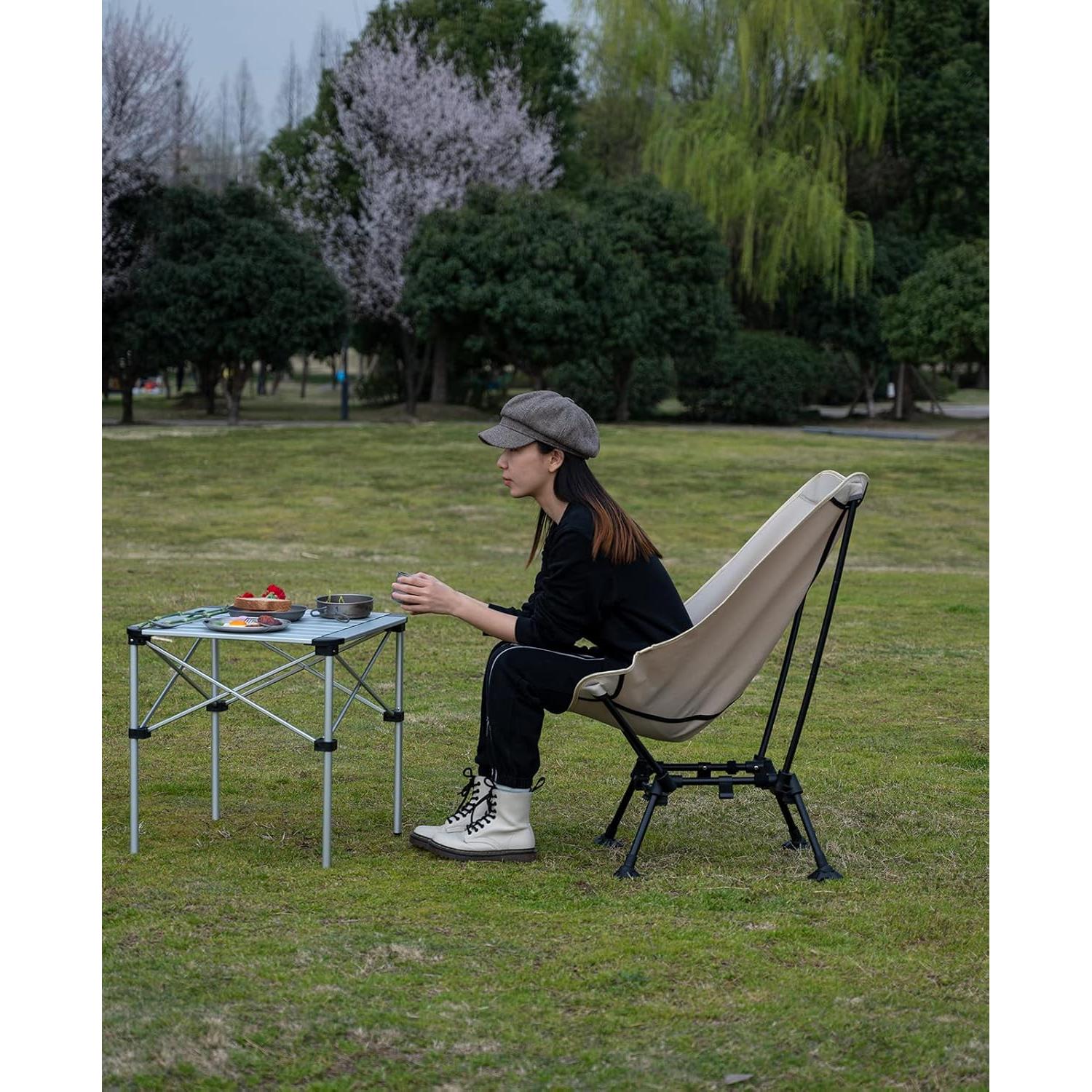 Silla de Playa Plegable iClimb IC608 Antihundimiento Beige