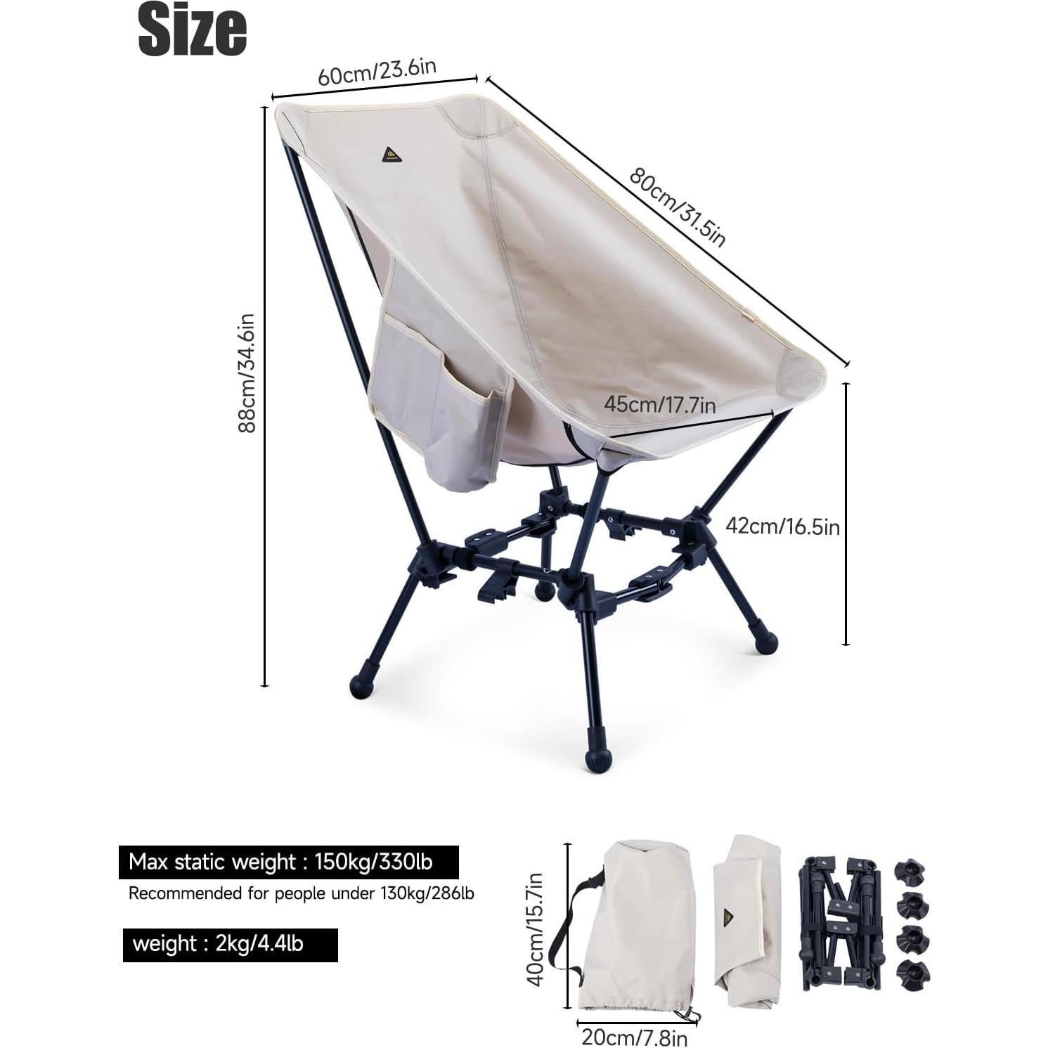 Silla de Playa Plegable iClimb IC608 Antihundimiento Beige