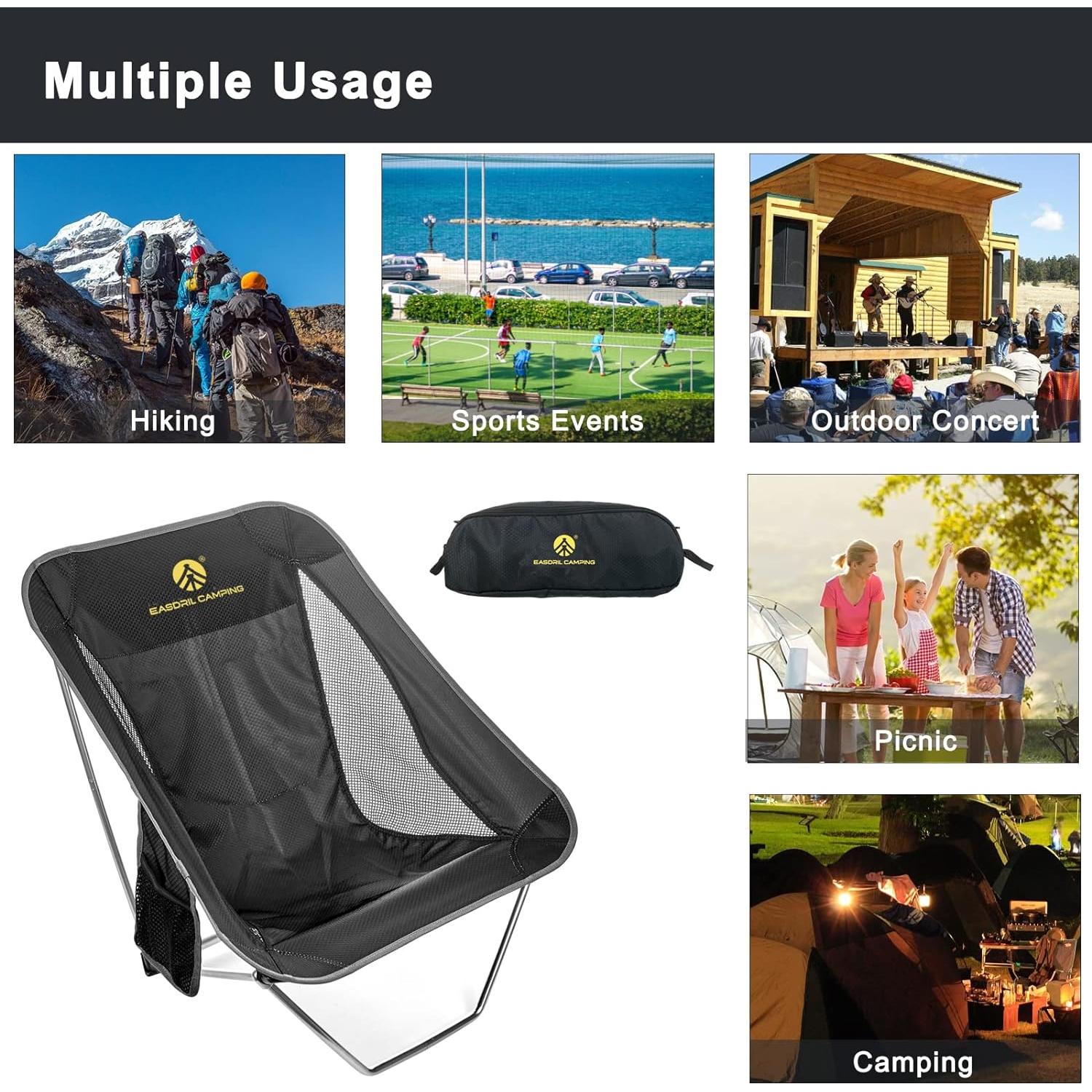 Silla de Camping Plegable EASDRIL Negra Ultraligera 0.79kg