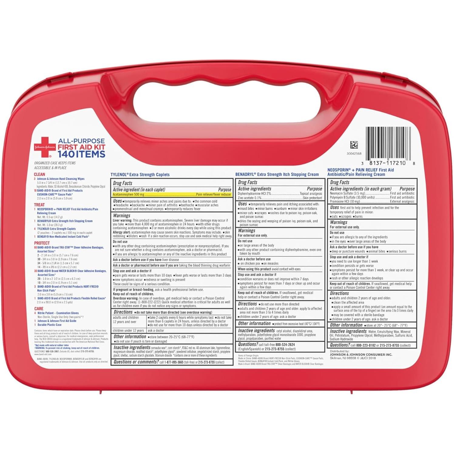 Kit de Primeros Auxilios Johnson & Johnson 140 Piezas Portátil