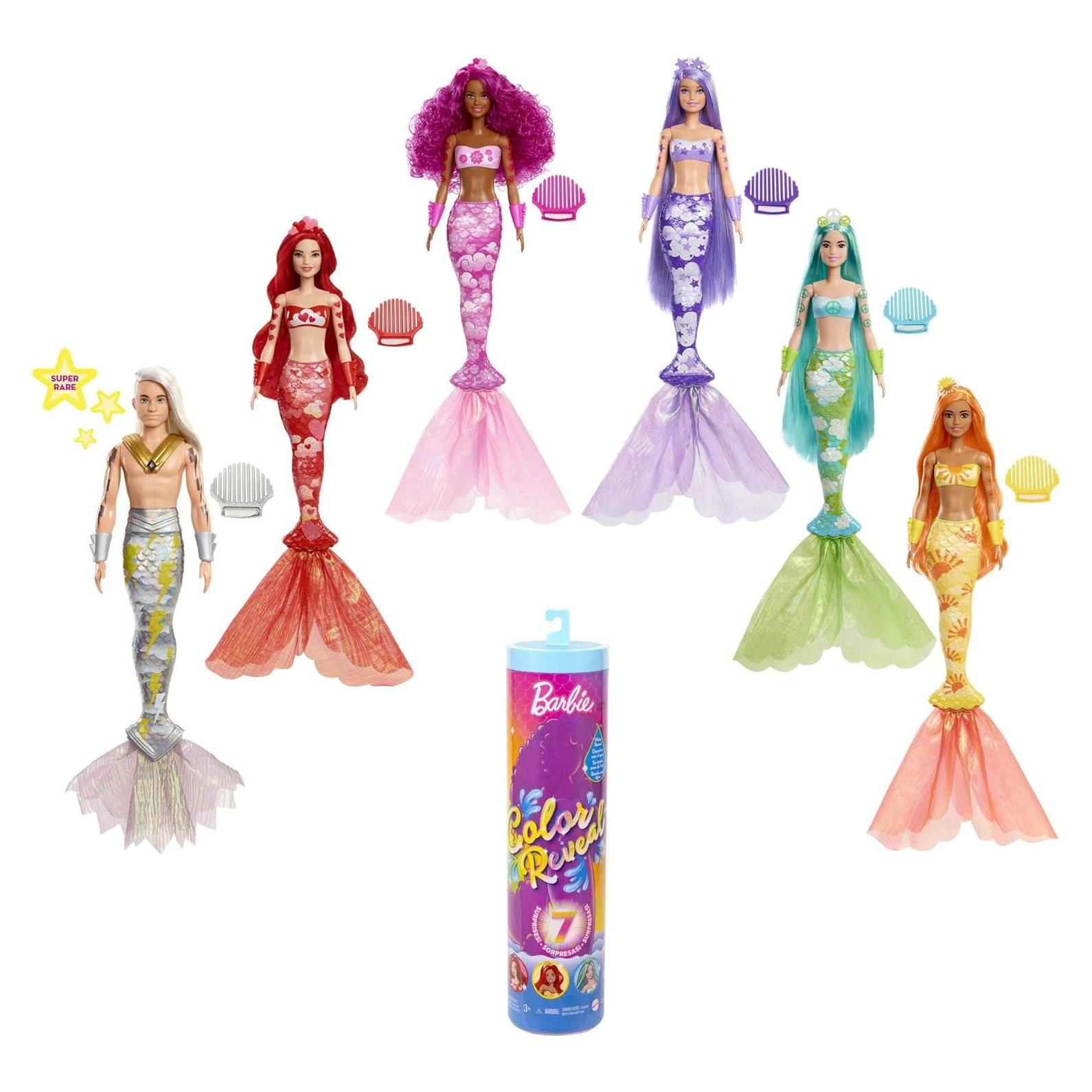Muñeca Barbie Color Reveal Sirena Arcoíris 7 Sorpresas