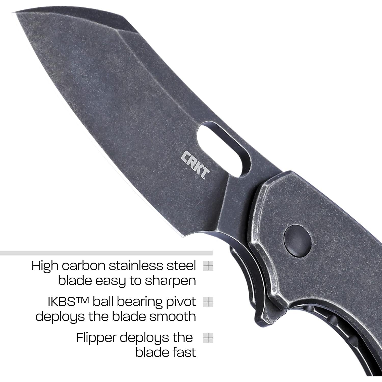 CRKT Pilar II Large EDC Folding Pocket Knife: Everyday Carry, Black Blade, Flipper Open, Frame Lock, Stainless Steel Handle, Reversible Pocket Clip 5315KS