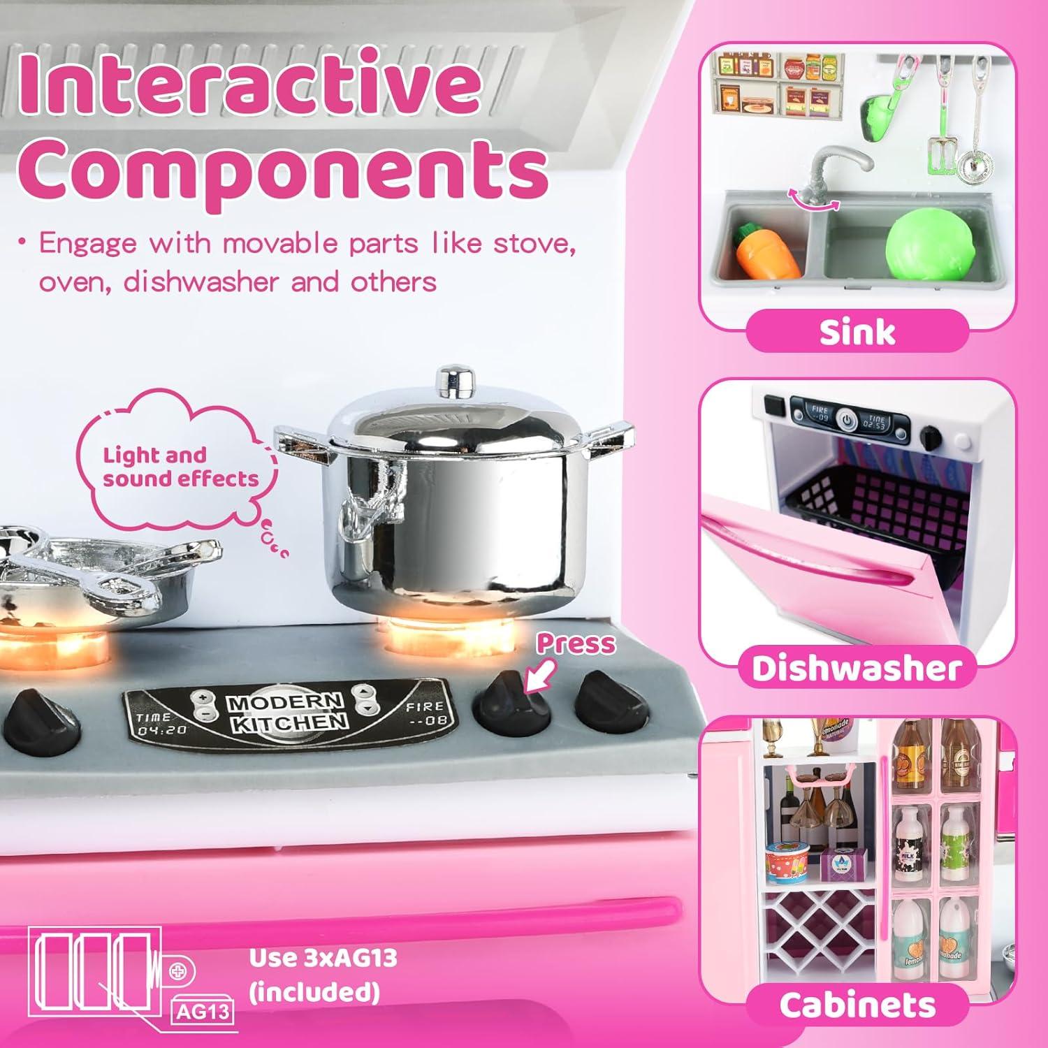 Set de Cocina Rosa 64 PCS con Luces y Sonidos SOCBTNSO