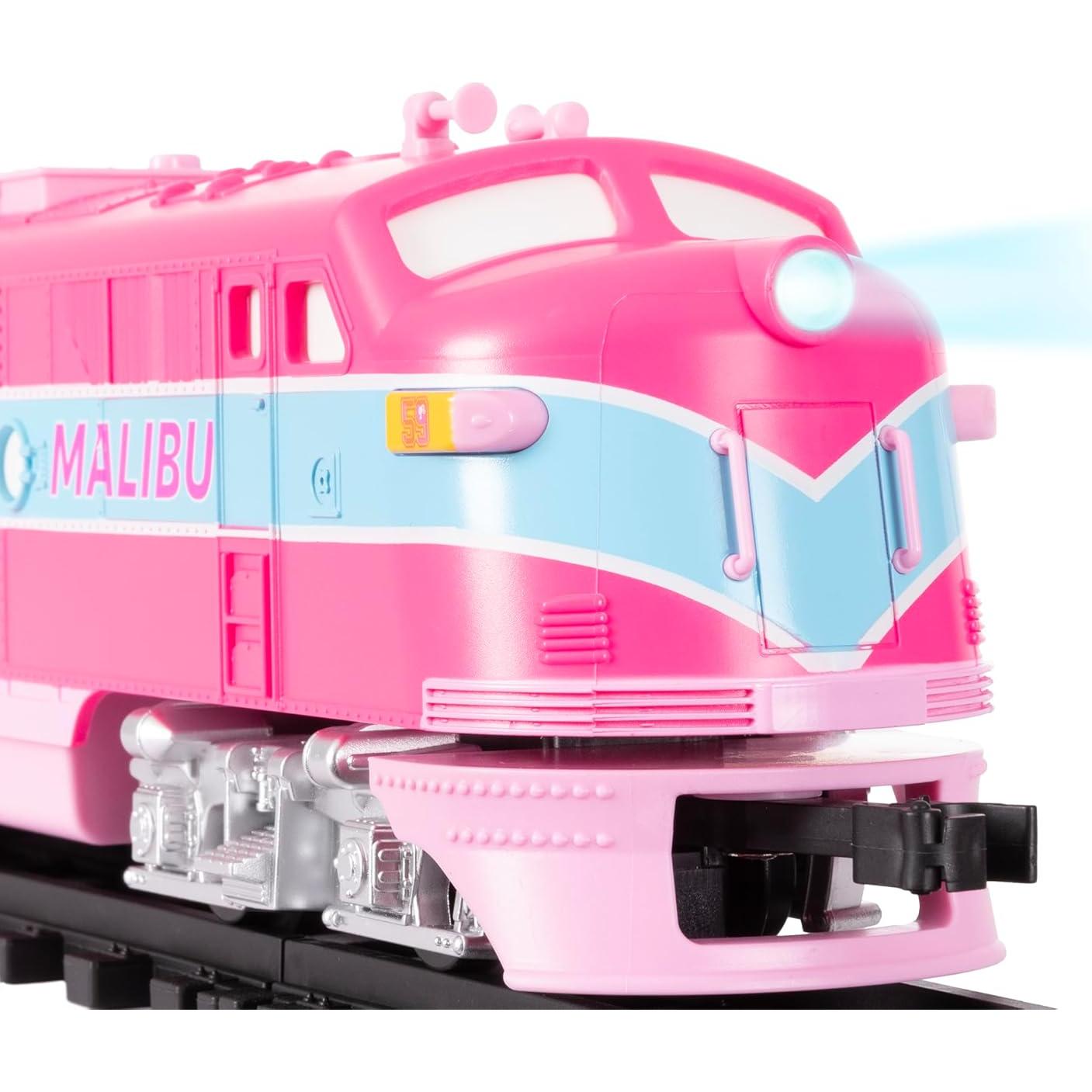 Mattel Barbie Battery O Gauge Toy Train Set with Remote, Locomotive, Train Cars, & Track with Authentic Train Sounds, Lights, & Water Vapor Smoke Effects for Kids 4+