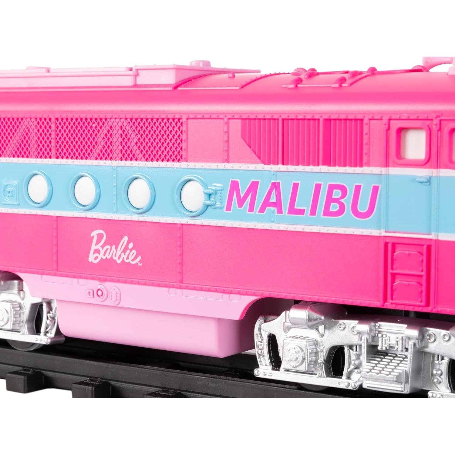 Mattel Barbie Battery O Gauge Toy Train Set with Remote, Locomotive, Train Cars, & Track with Authentic Train Sounds, Lights, & Water Vapor Smoke Effects for Kids 4+
