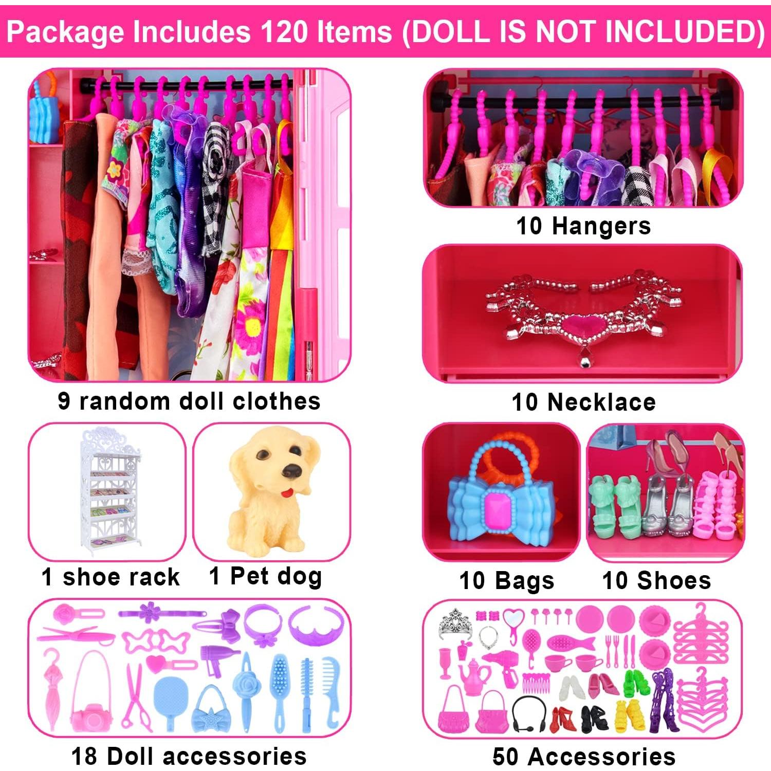 Armario de Muñecas Ecore Fun 120 Pcs Ropa y Accesorios